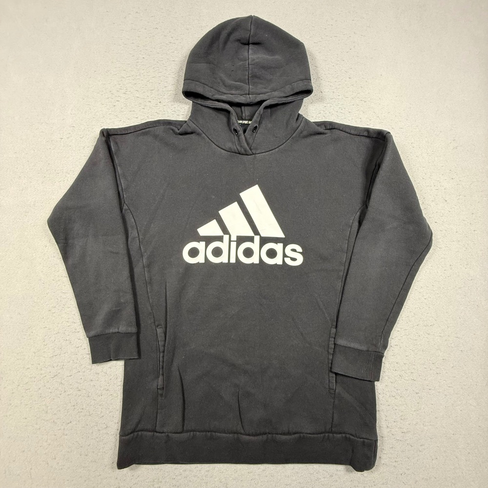 Adidas Hoodie Mens Small Black Pullover Logo Sweatshirt Long Sleeve Fleece